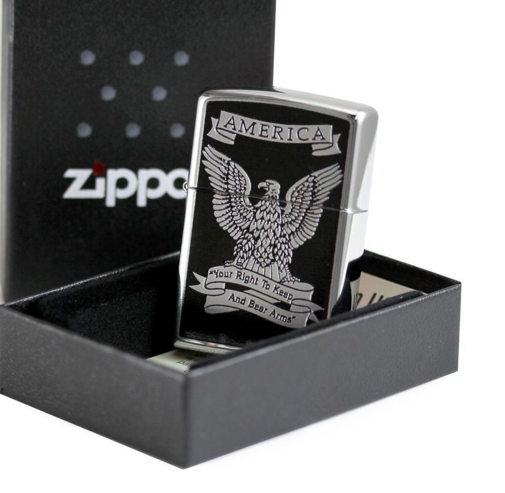 Zippo Eagle Right to Bear Arms, High Polish Chrome Lighter #28290