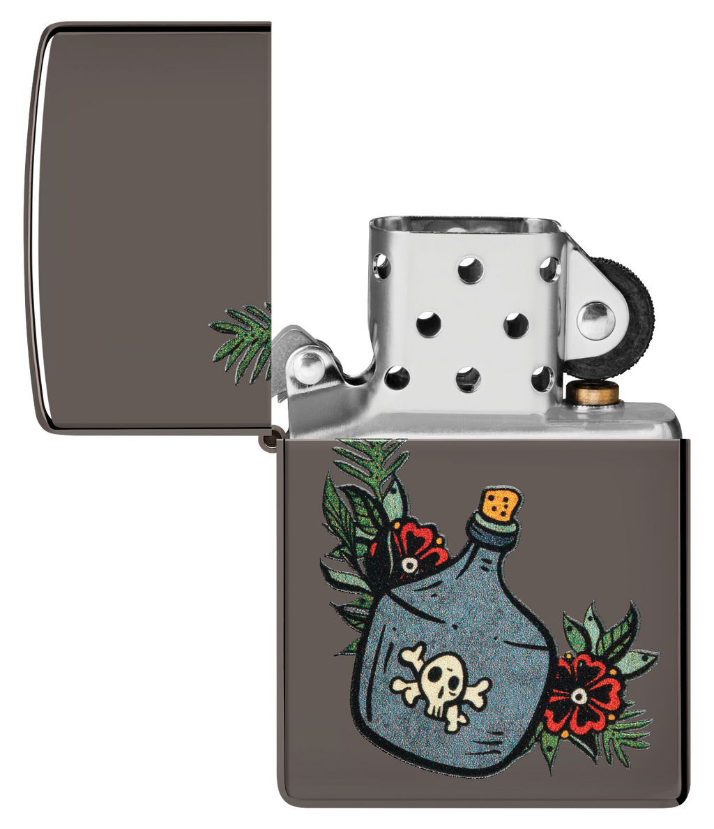 Zippo Poison & Roses Black Ice & Leather Pouch Gift Set #LPGS-LPLBK-48409