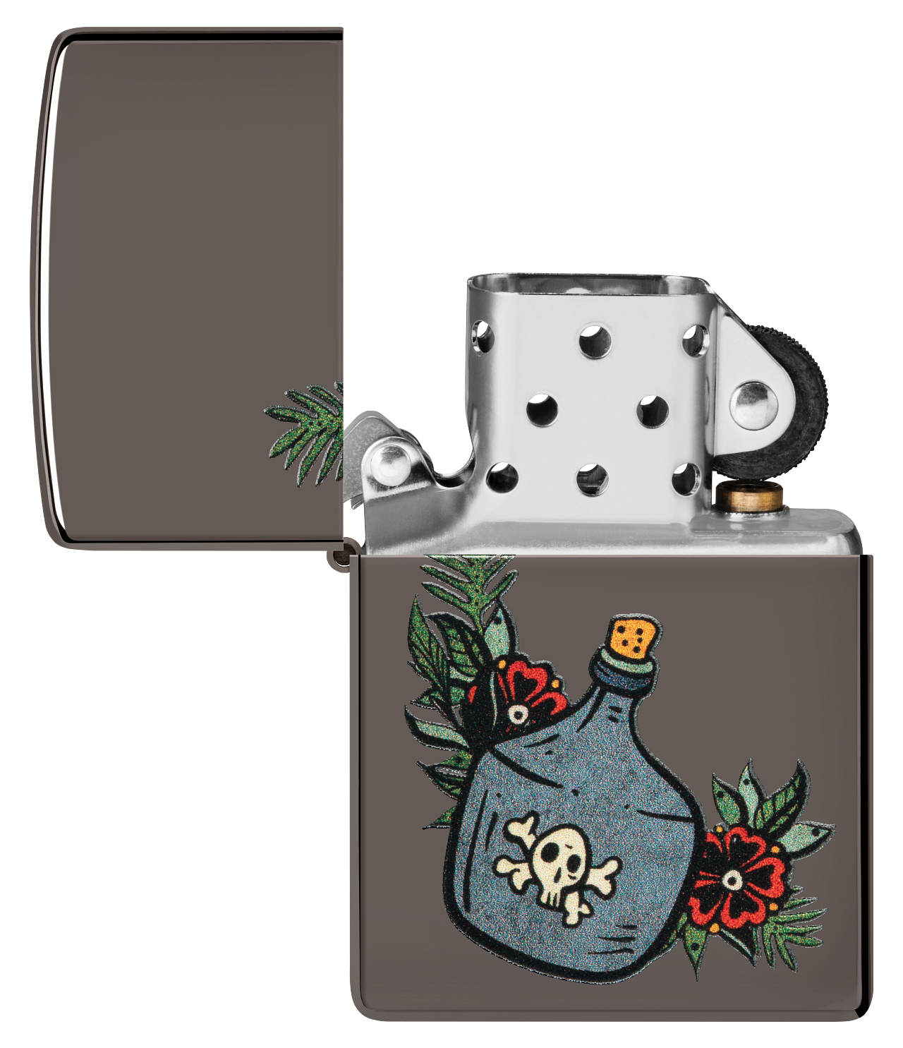 Zippo Poison & Roses Black Ice & Leather Pouch Gift Set #LPGS-LPLBK-48409