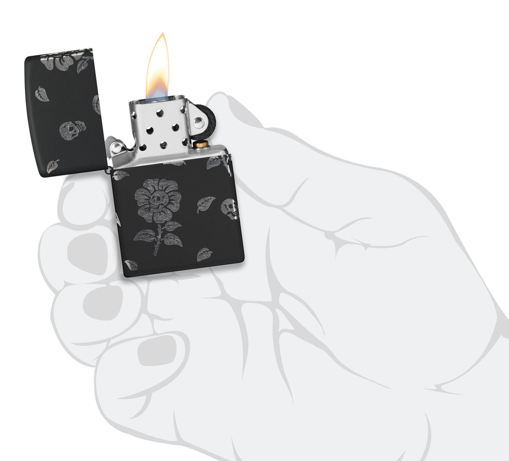 Zippo Flower Skulls 360°, Black Matte Lighter #48931