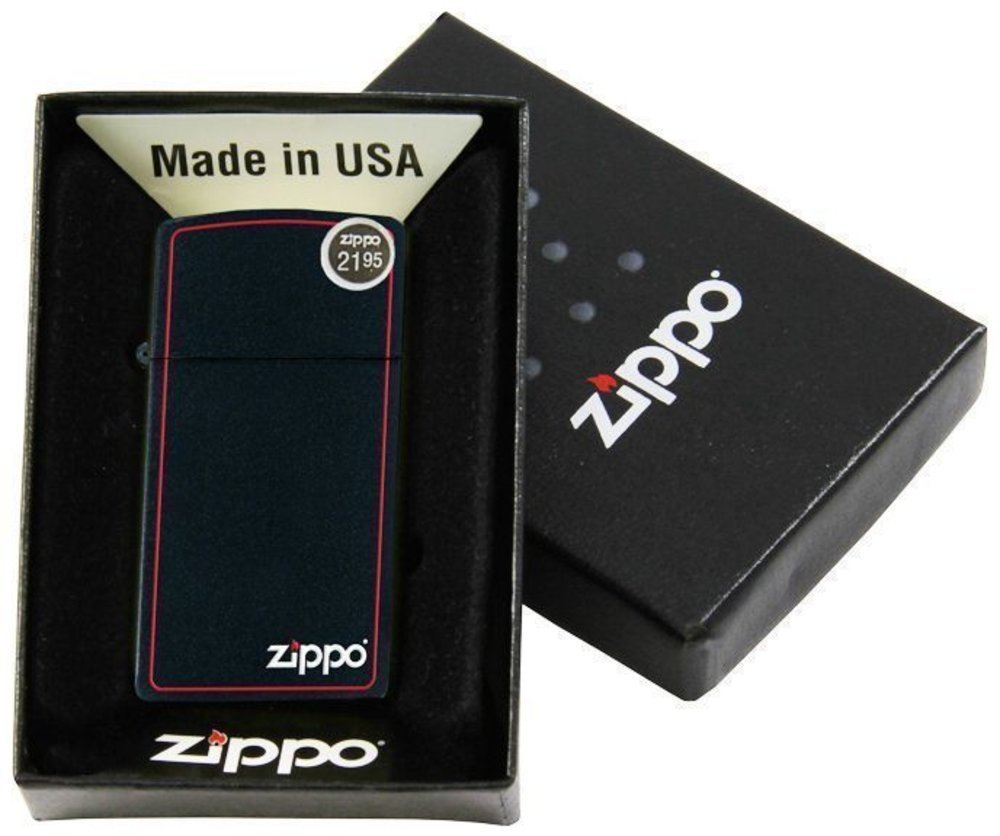 Zippo Slim Red Border, Black Matte Lighter #1618ZB