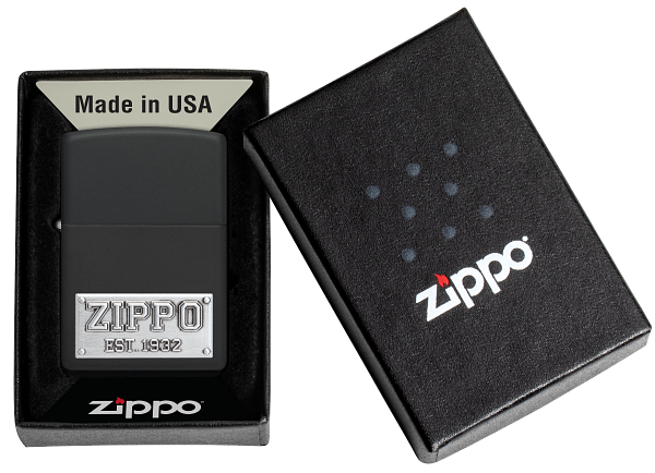Zippo Logo Est 1932 Emblem, Black Matte Lighter #48689