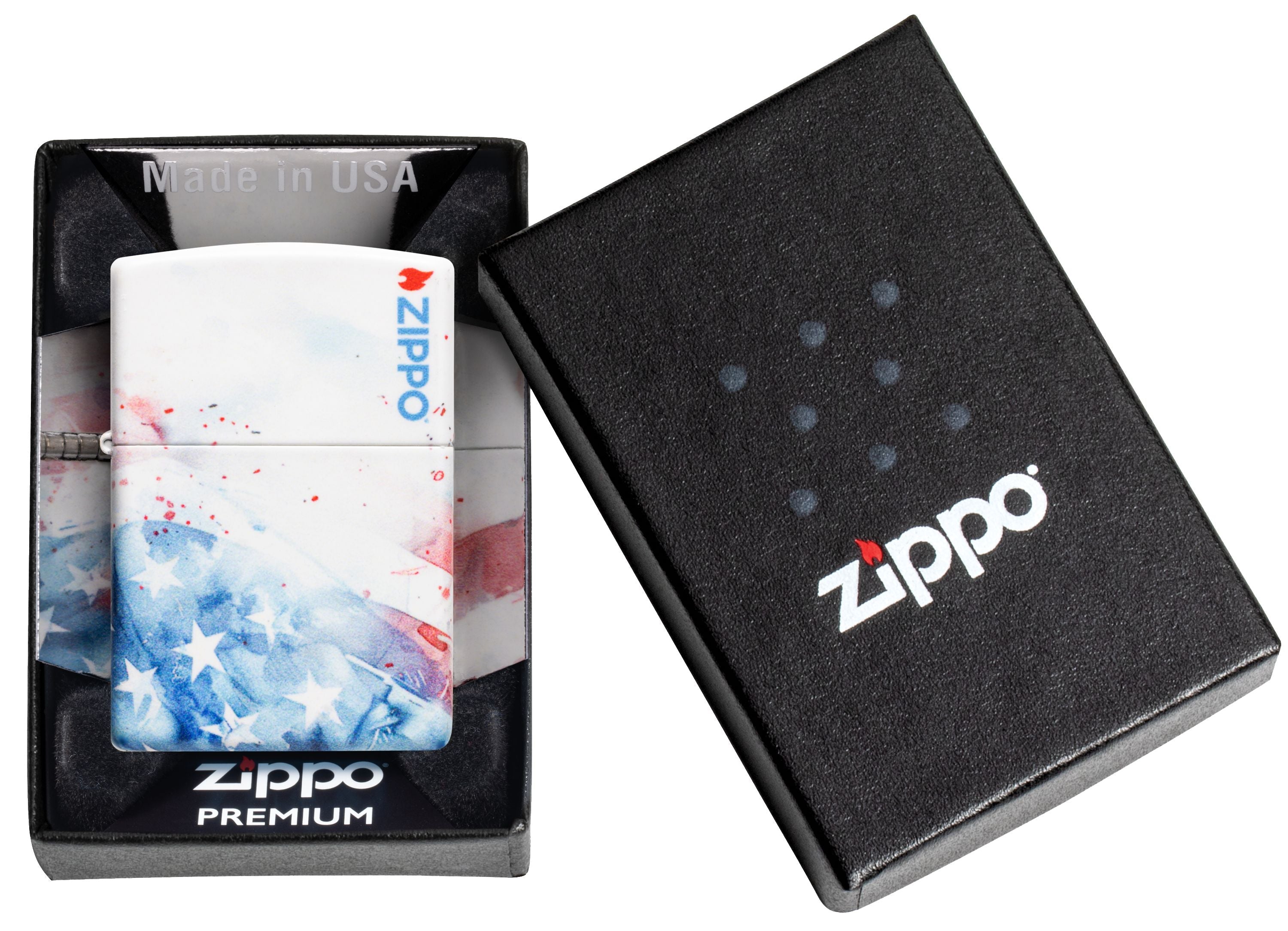Zippo American Flag Watercolor 540°, White Matte Lighter #47209