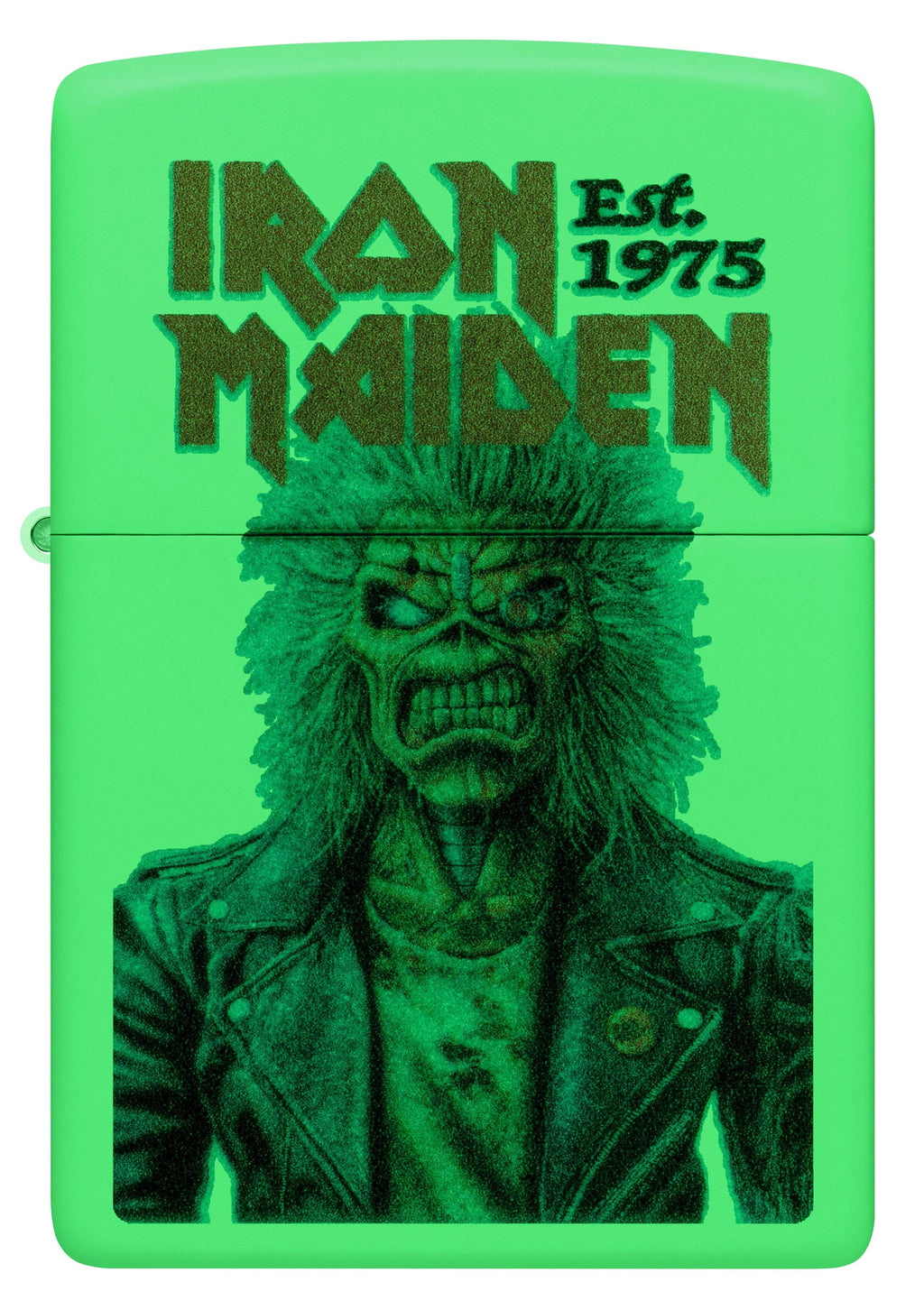 Zippo Iron Maiden Est 1975 Eddie, Glow-in-the-Dark Green Lighter #47198