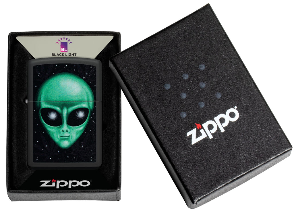 Zippo Alien Cannabis Back Light, Black Matte Lighter #46708