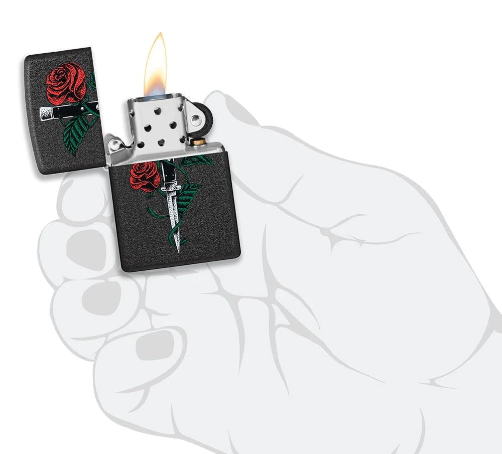 Zippo Dagger Rose, Black Crackle Lighter #49778