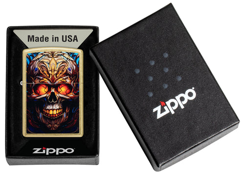 Zippo Stained Glass Skull, Street Brass Lighter #46715