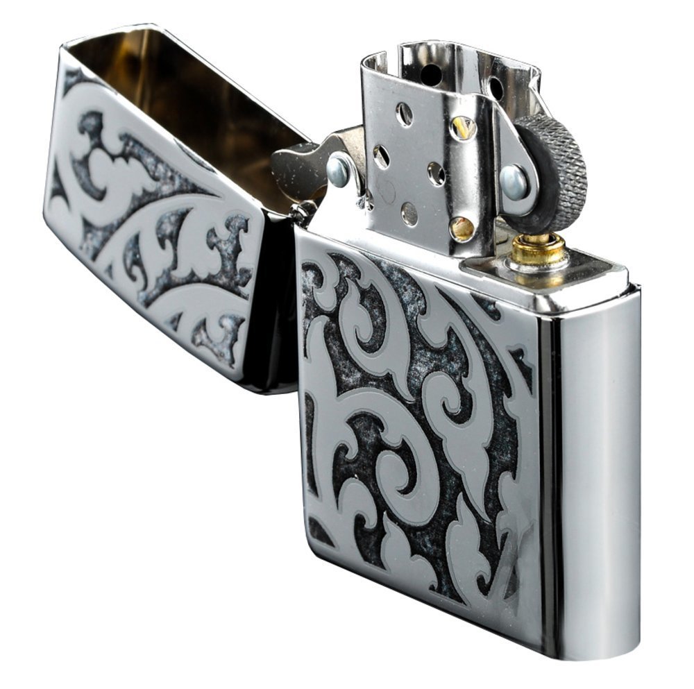 Zippo Filigree Floral Pattern, High Polish Chrome Lighter #28530
