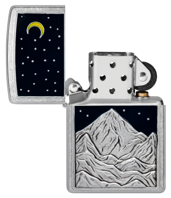 Zippo Mountain Moon and Stars Emblem, Street Chrome Lighter #48632