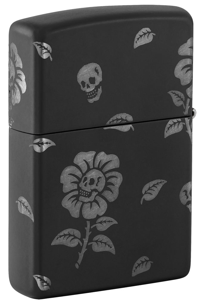 Zippo Flower Skulls 360°, Black Matte Lighter #48931