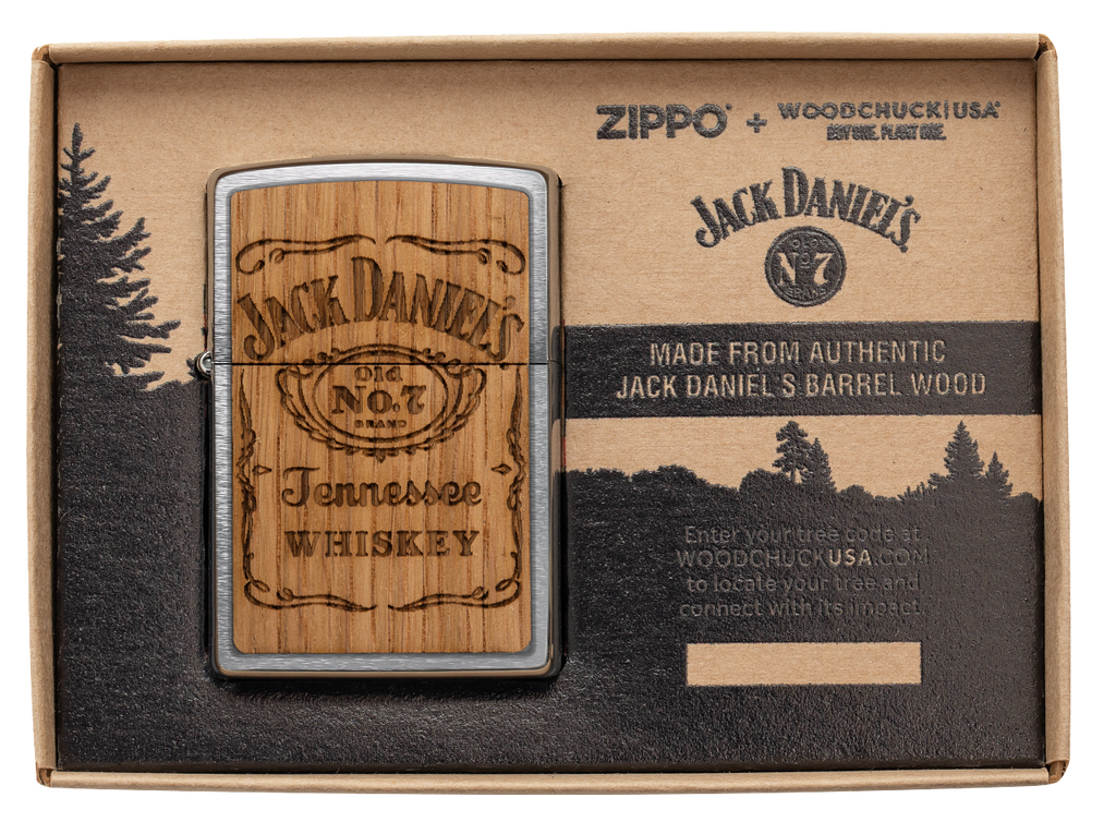 Zippo WOODCHUCK USA Jack Daniels Tennesse Whiskey, Brushed Chrome Lighter #48392