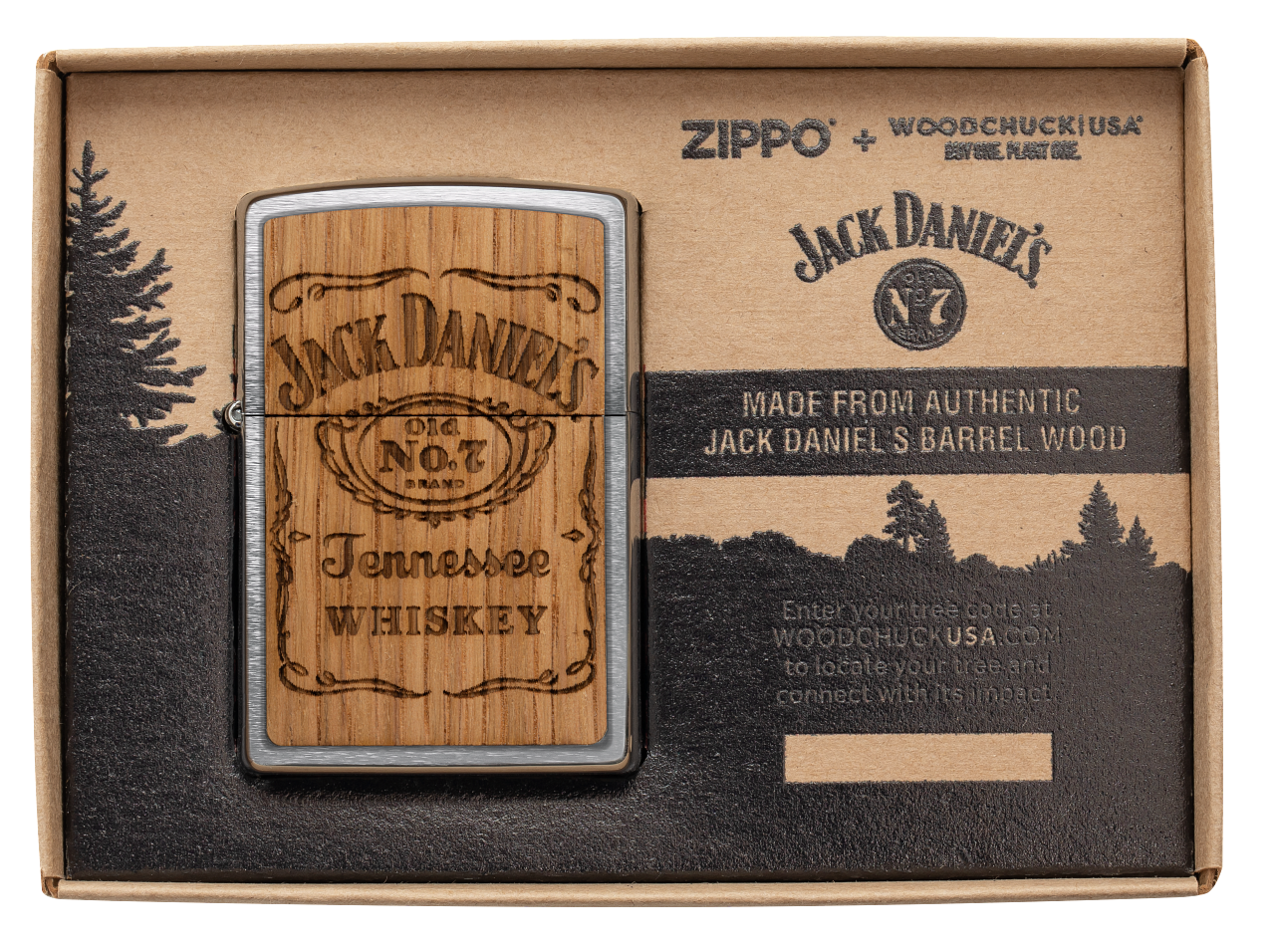 Zippo WOODCHUCK USA Jack Daniels Tennesse Whiskey, Brushed Chrome Lighter #48392