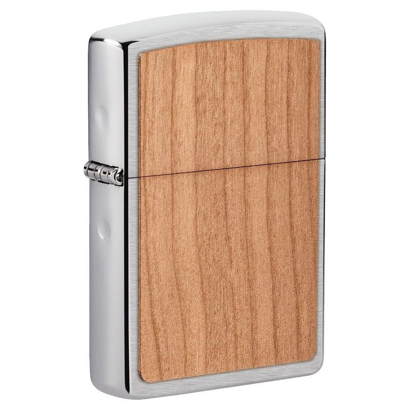 Zippo WOODCHUCK USA Cherry Wood Emblem, Brushed Chrome Lighter #49462