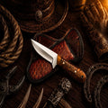 Farm Work Buckaroo Cowboy Knife by SHAM KNIVES with 3.75" D2 steel blade and pinecone handle, handcrafted Damascus pocket knife.