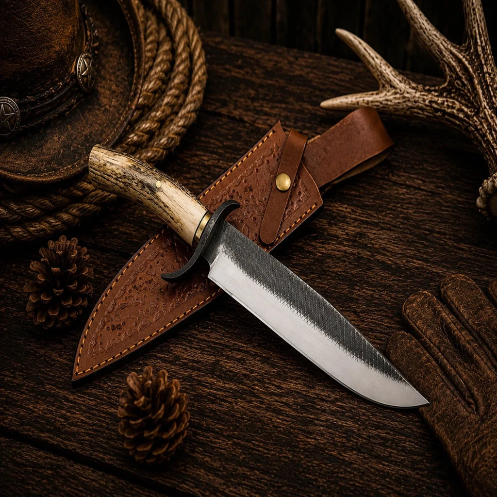 Farrier Rasp Hunting Bowie Knife – 14.5" D2 Blade, Stag Antler Handle