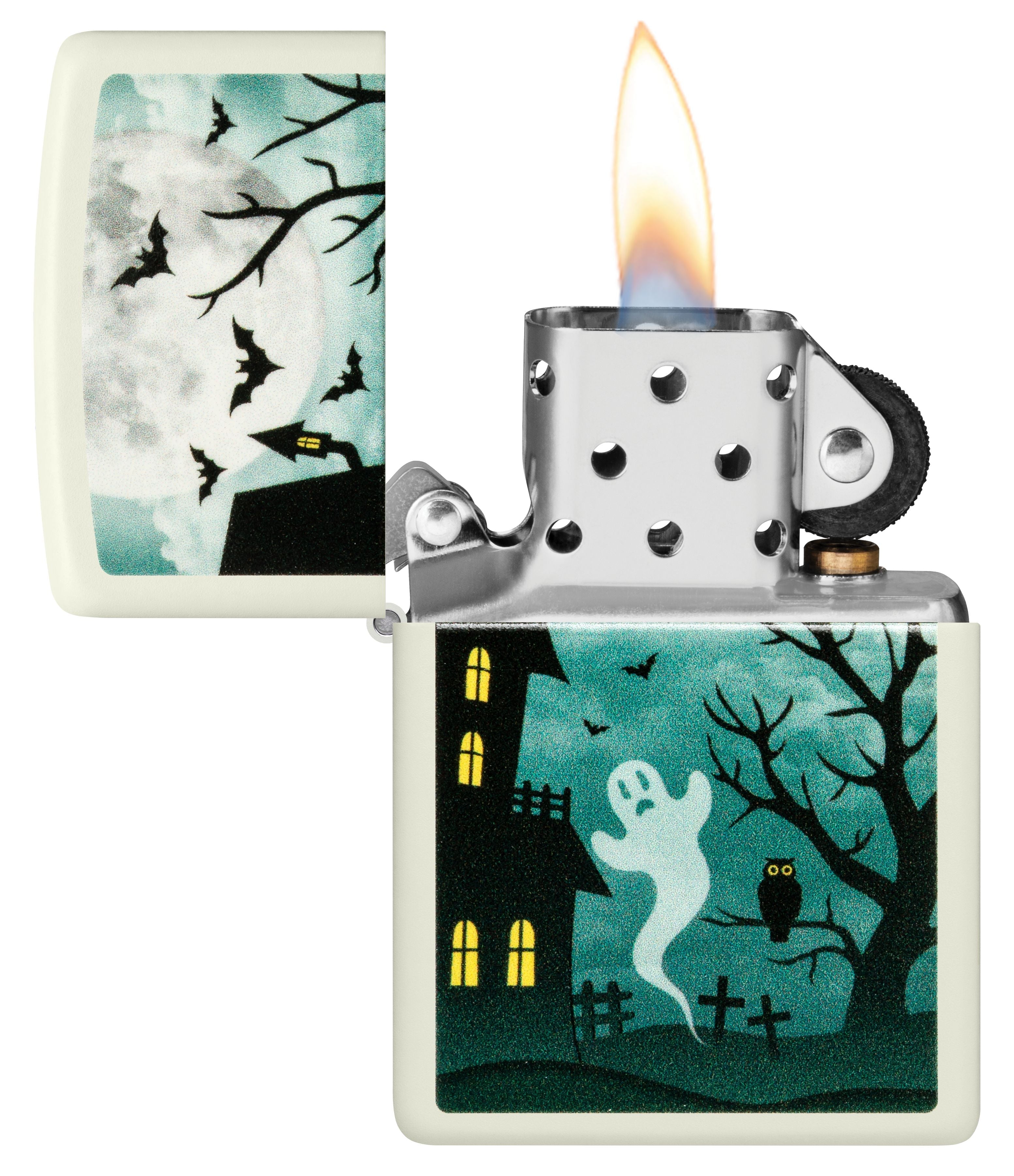 Zippo Horror Haunted Mansion Ghost, Glow-in-the-Dark Green Lighter #48727