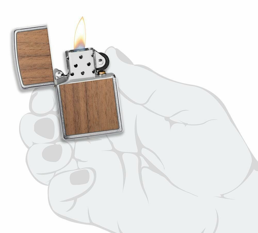 Zippo WOODCHUCK USA Walnut 100% Real Wood, Brushed Chrome Lighter #49039