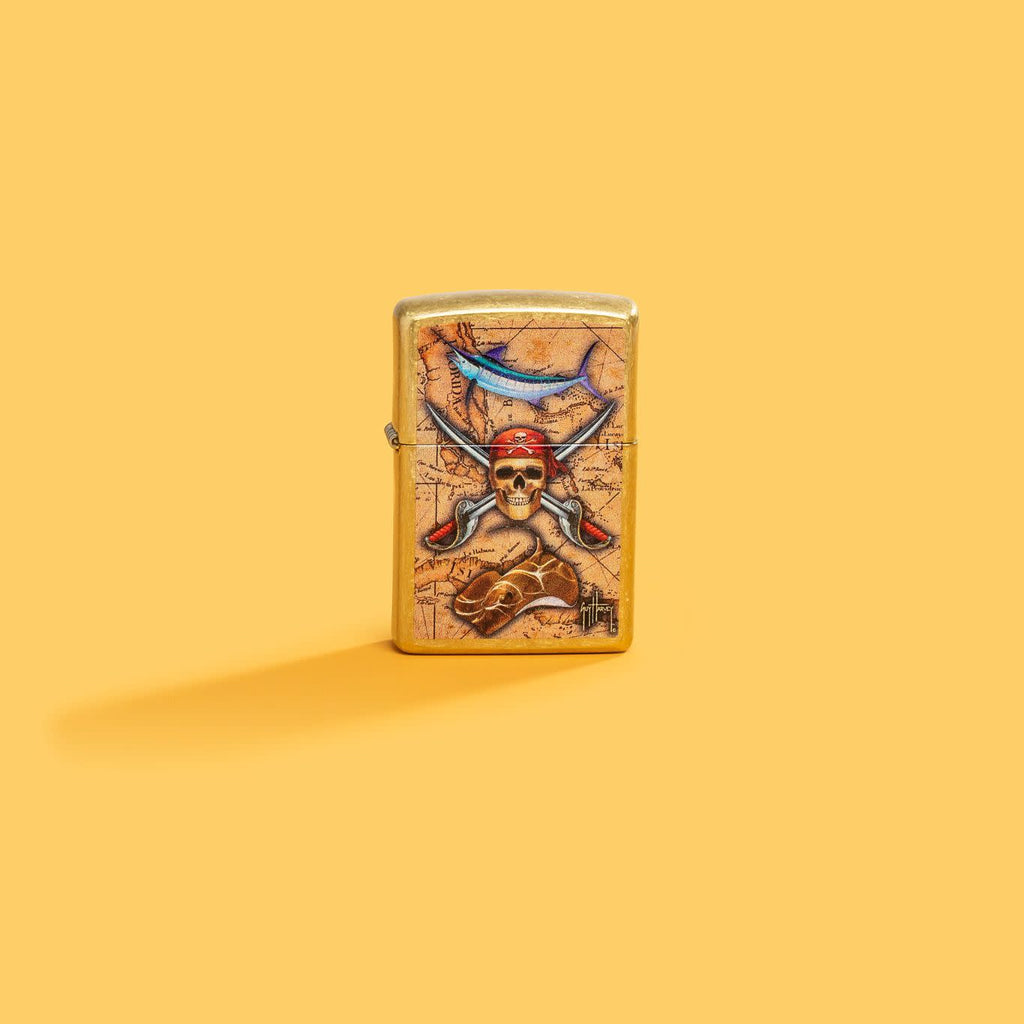 Zippo Guy Harvey Pirate Crossbones, Street Brass Lighter #48966