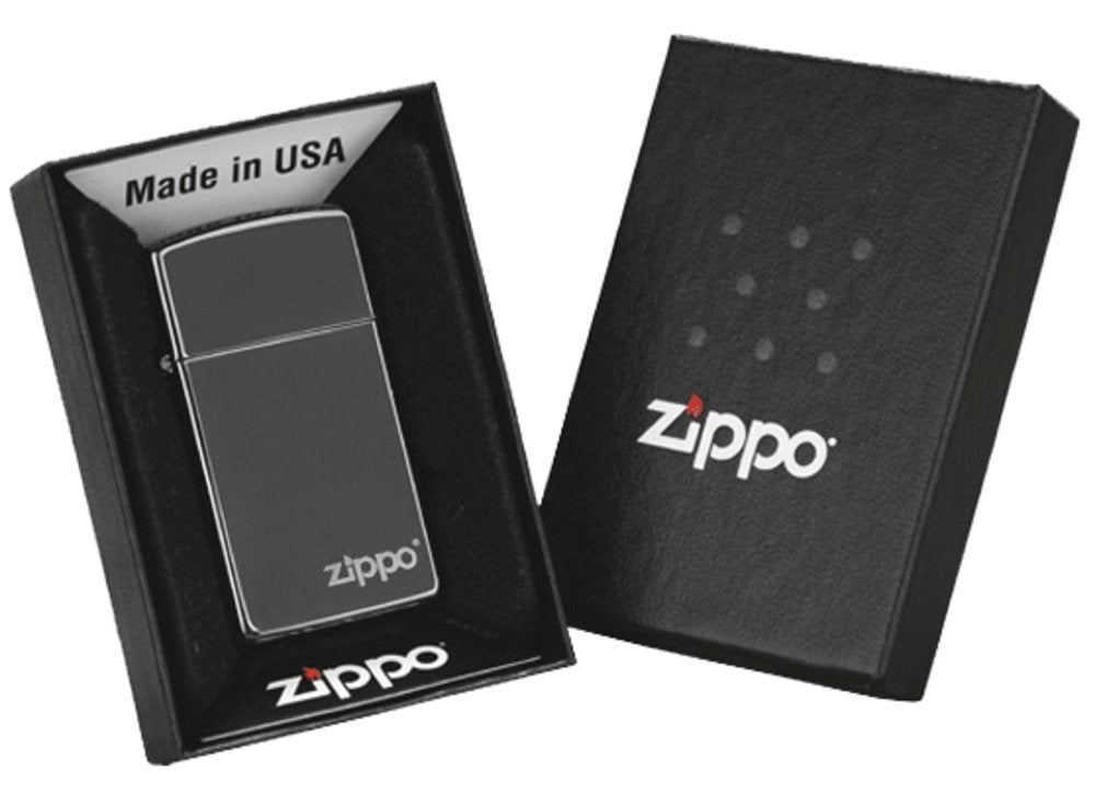 Zippo Slim High Polish Black with Logo, Lighter #28123ZL