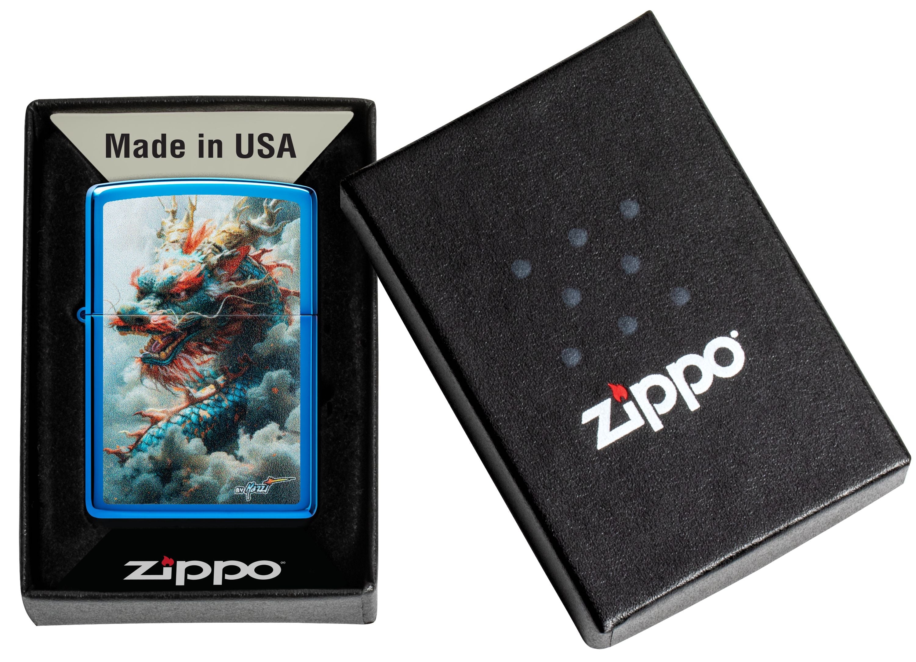 Zippo Mazzi Dragon, High Polish Blue Lighter #46686