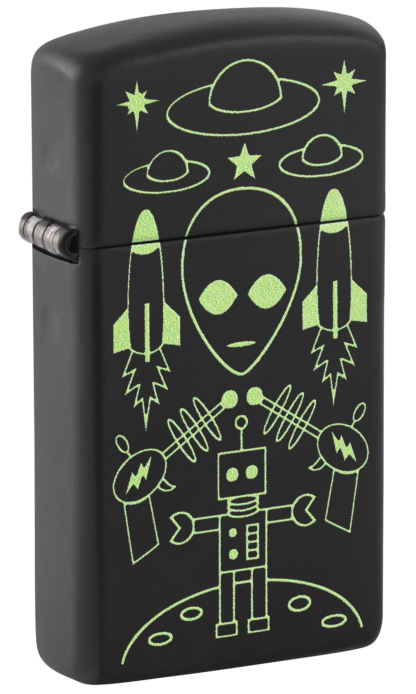 Zippo Slim Alien Robot, Black Matte Lighter #46691