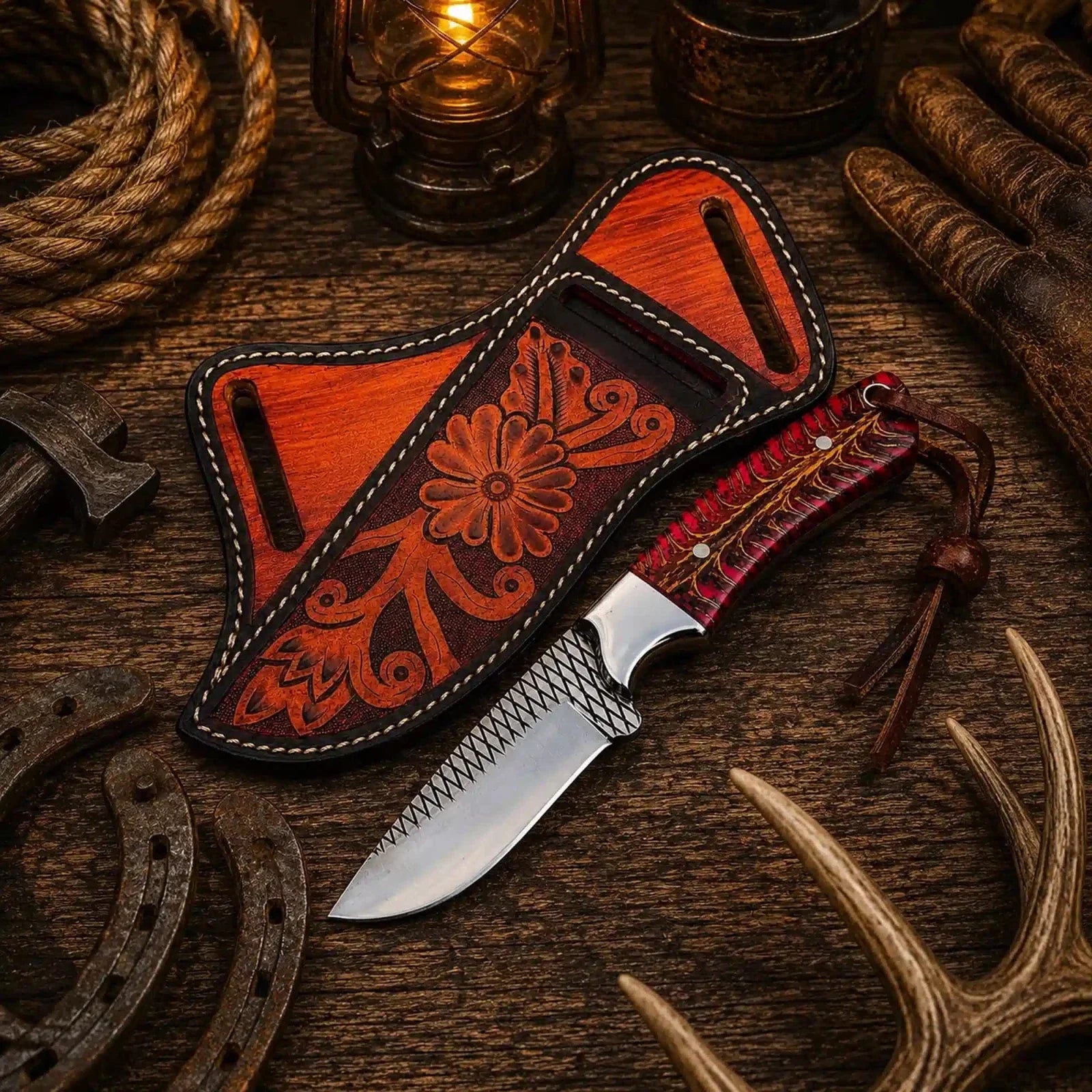 Field working cowboy Knife – Rasp Steel With Pine Cone handle