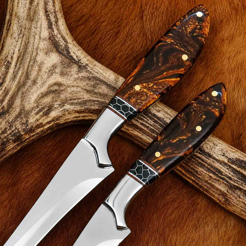 Fillet & Boning Knife Set – 440C Stainless, 2 Piece with Leather Sheaths