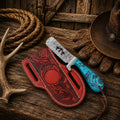 Gift Ready Bull Cutter Knife – 4" Damascus Steel Blade & Epoxy Resin Handle