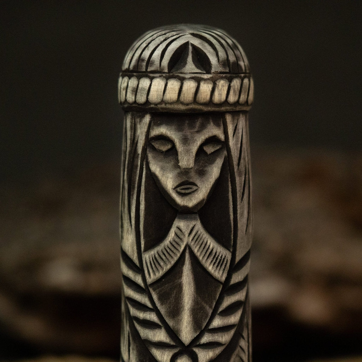 Hand-Carved Freyja Figurine - Wooden Scandinavian Goddess Statue | Relic & Reel