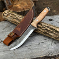 Hand-Forged Bushcraft Knife with wood handle and leather sheath - Sharky Forged Steel Tools