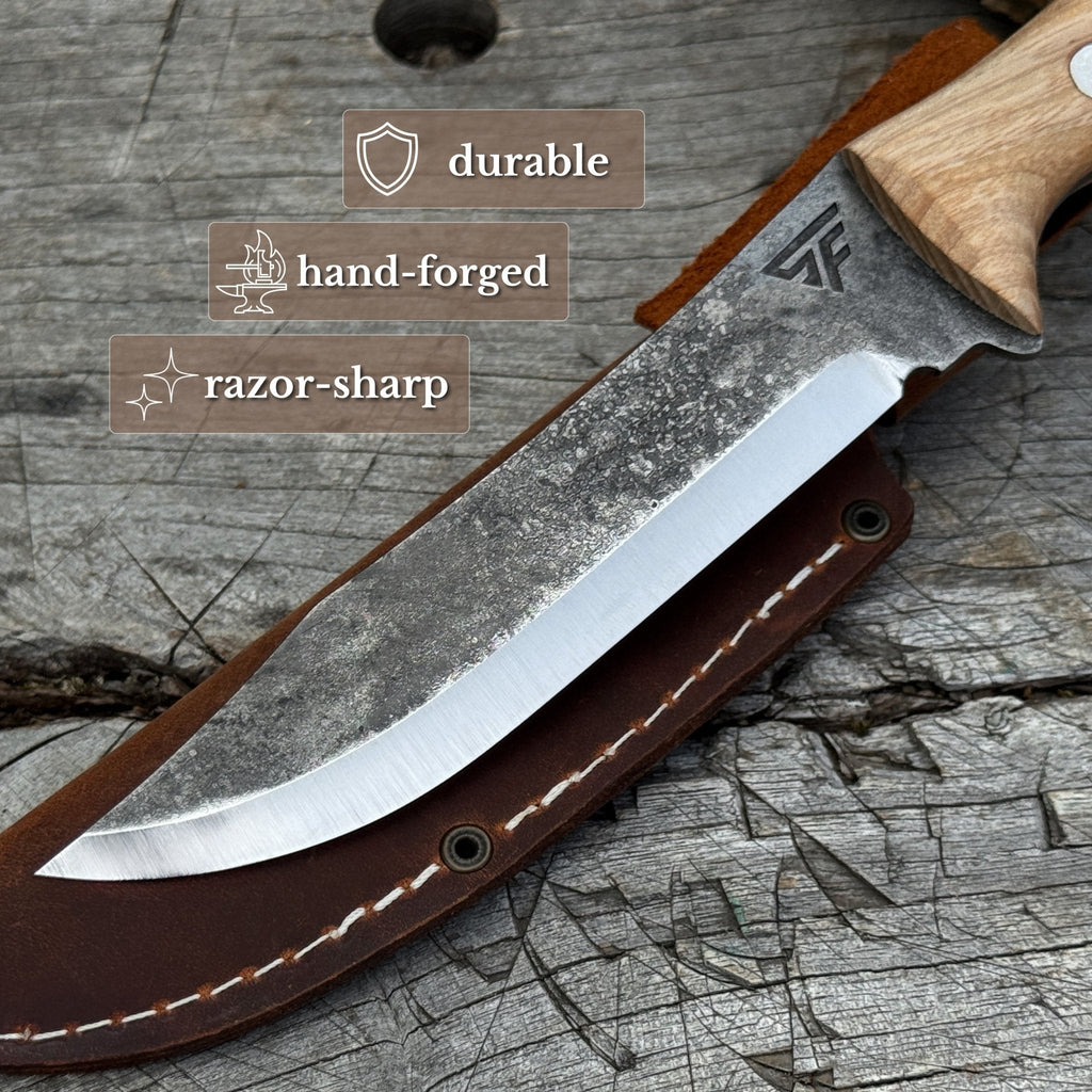 Hand-Forged Bushcraft Knife with wooden handle - Sharky Forged Steel Tools | Relic & Reel