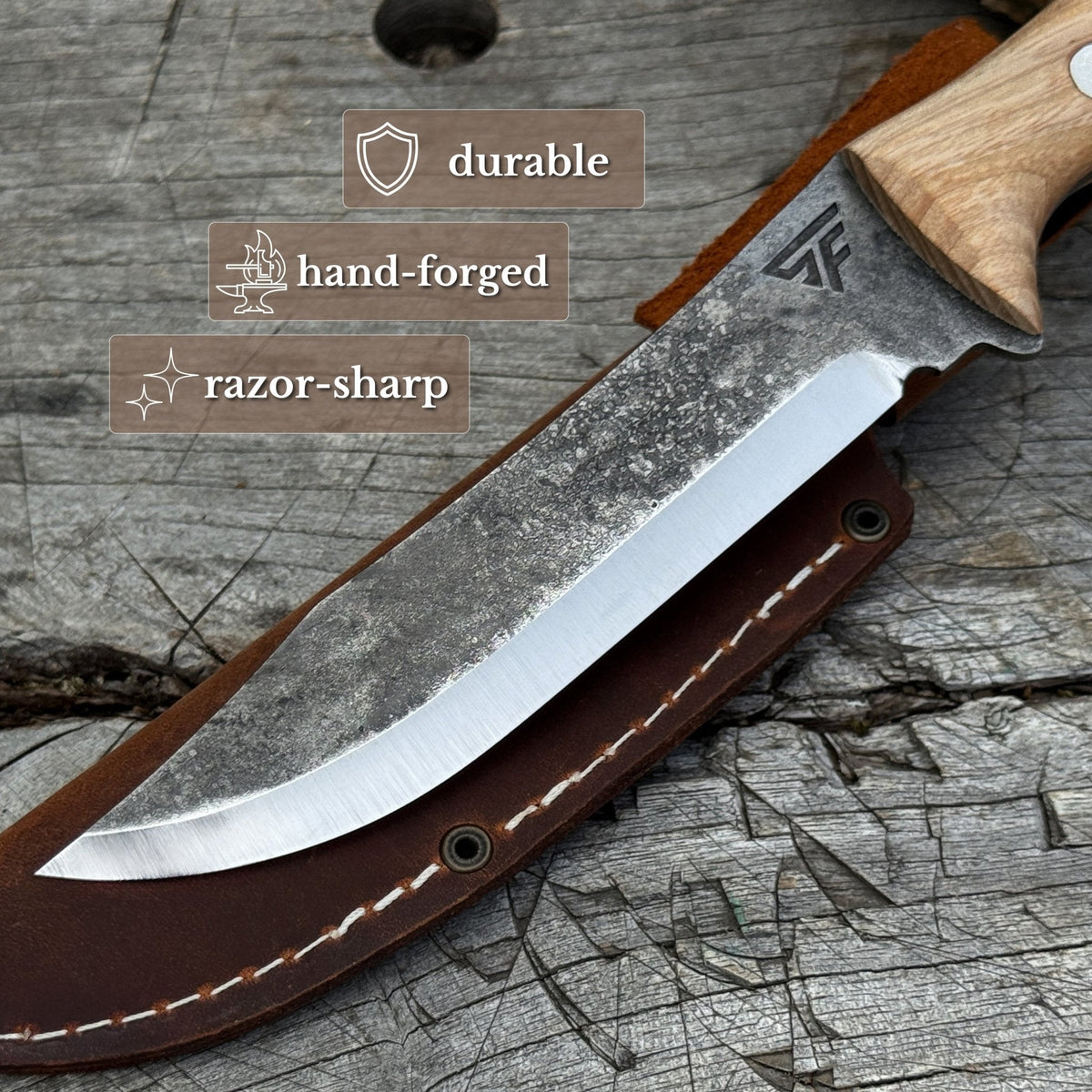 Hand-Forged Bushcraft Knife with wooden handle - Sharky Forged Steel Tools | Relic & Reel
