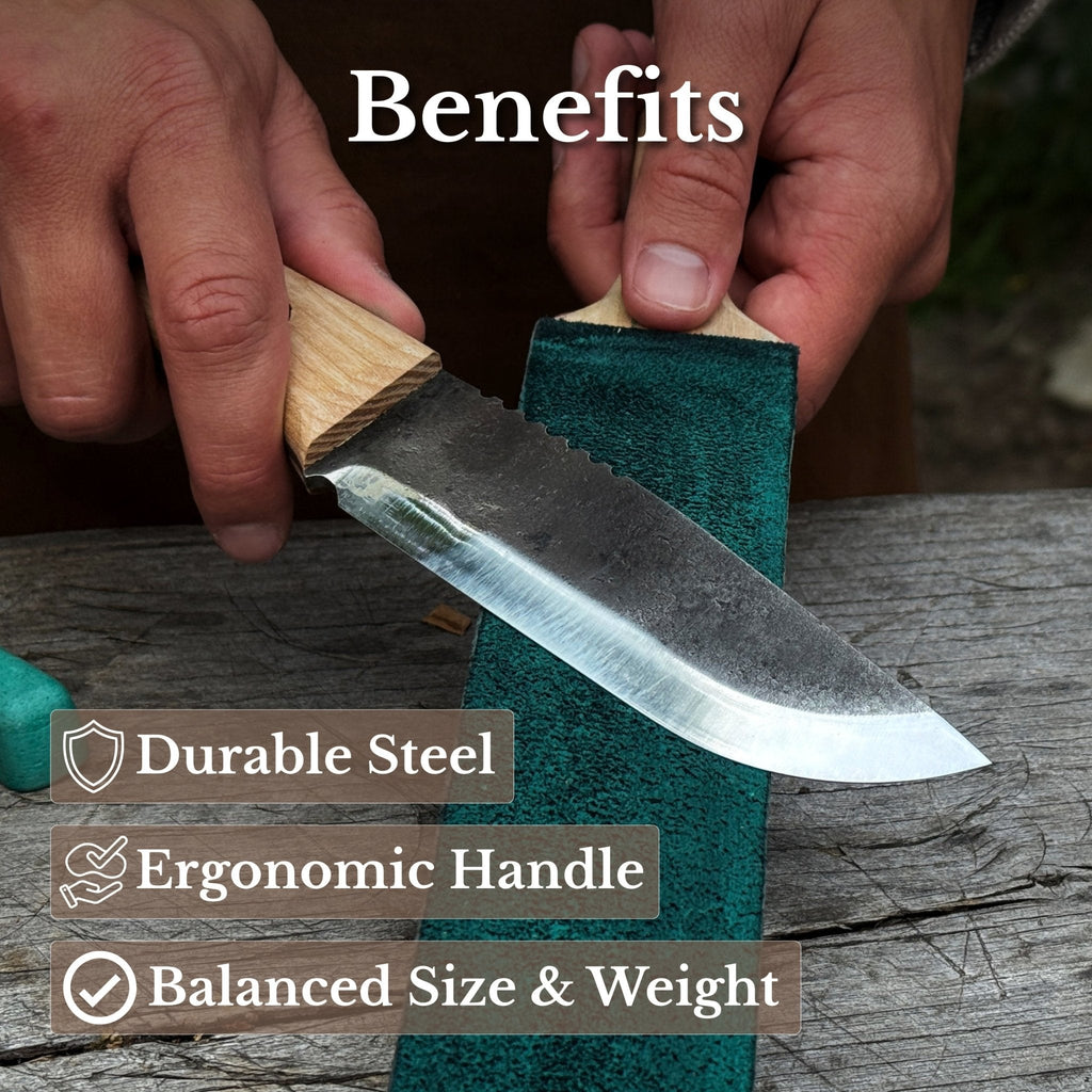 Hand-Forged 12.5 cm Camping Knife with Ergonomic Wood Handle - Relic & Reel