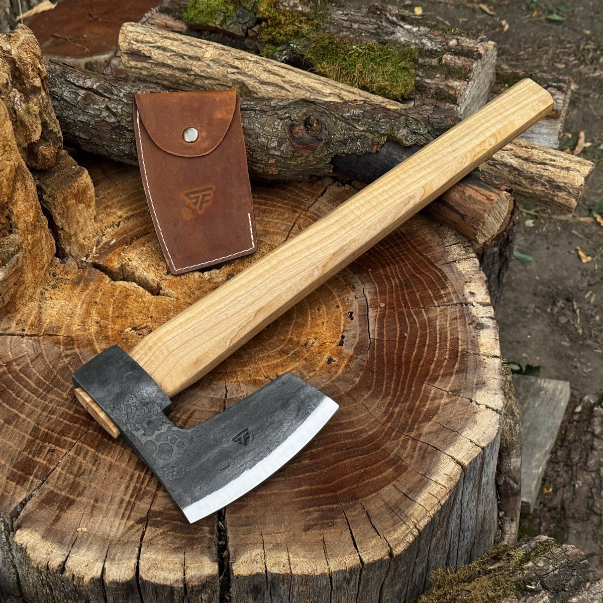 Hand-Forged Carpenter's Axe with Leather Sheath, 0.84 kg (1.85 lb)