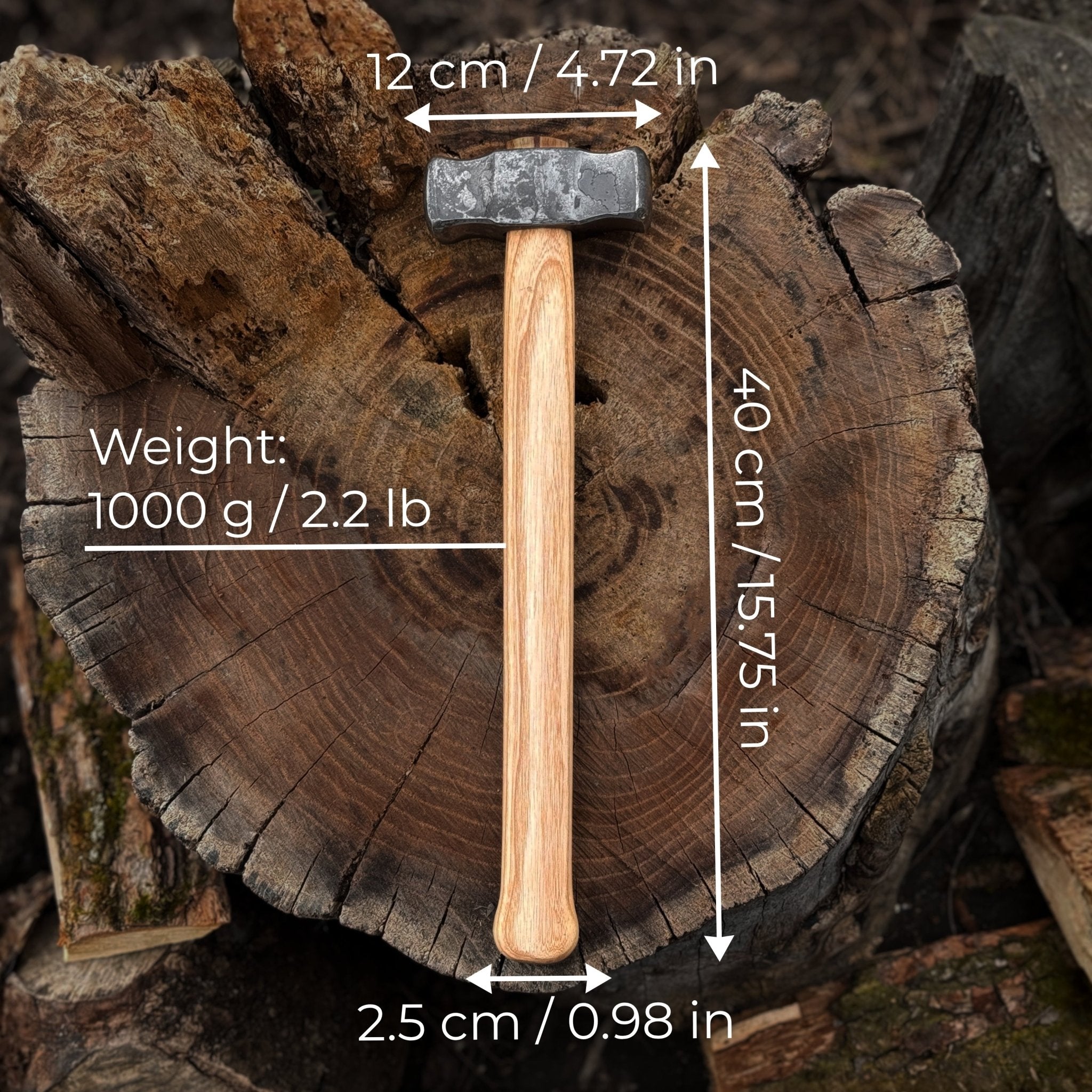 Hand-Forged Double Blacksmith's Hammer, 1 kg (2.2 lbs)