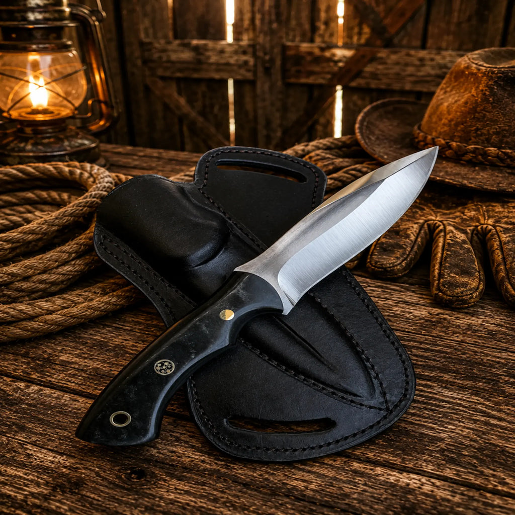 Hunting Knife Hand Forged Steel Blade with Leather Sheath