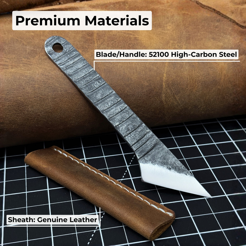 Hand-Forged Kiridashi Knife - Razor-Sharp Carbon Steel Blade with Leather Sheath