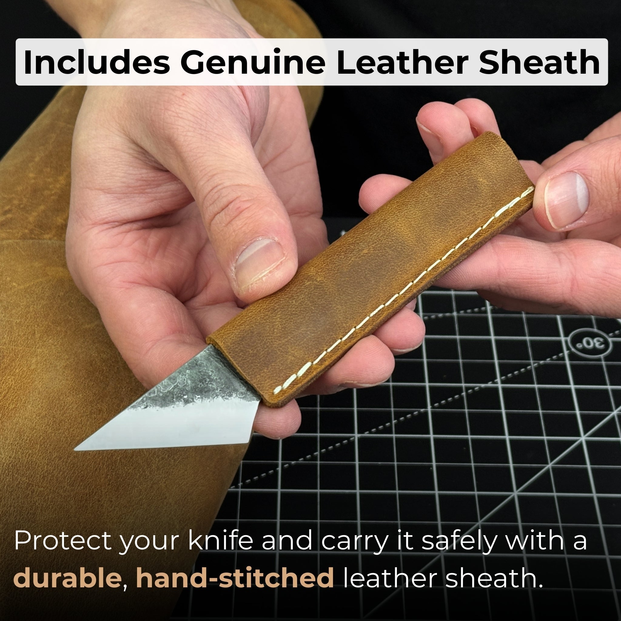 Hand-Forged Kiridashi Knife - Razor-Sharp Carbon Steel Blade with Leather Sheath