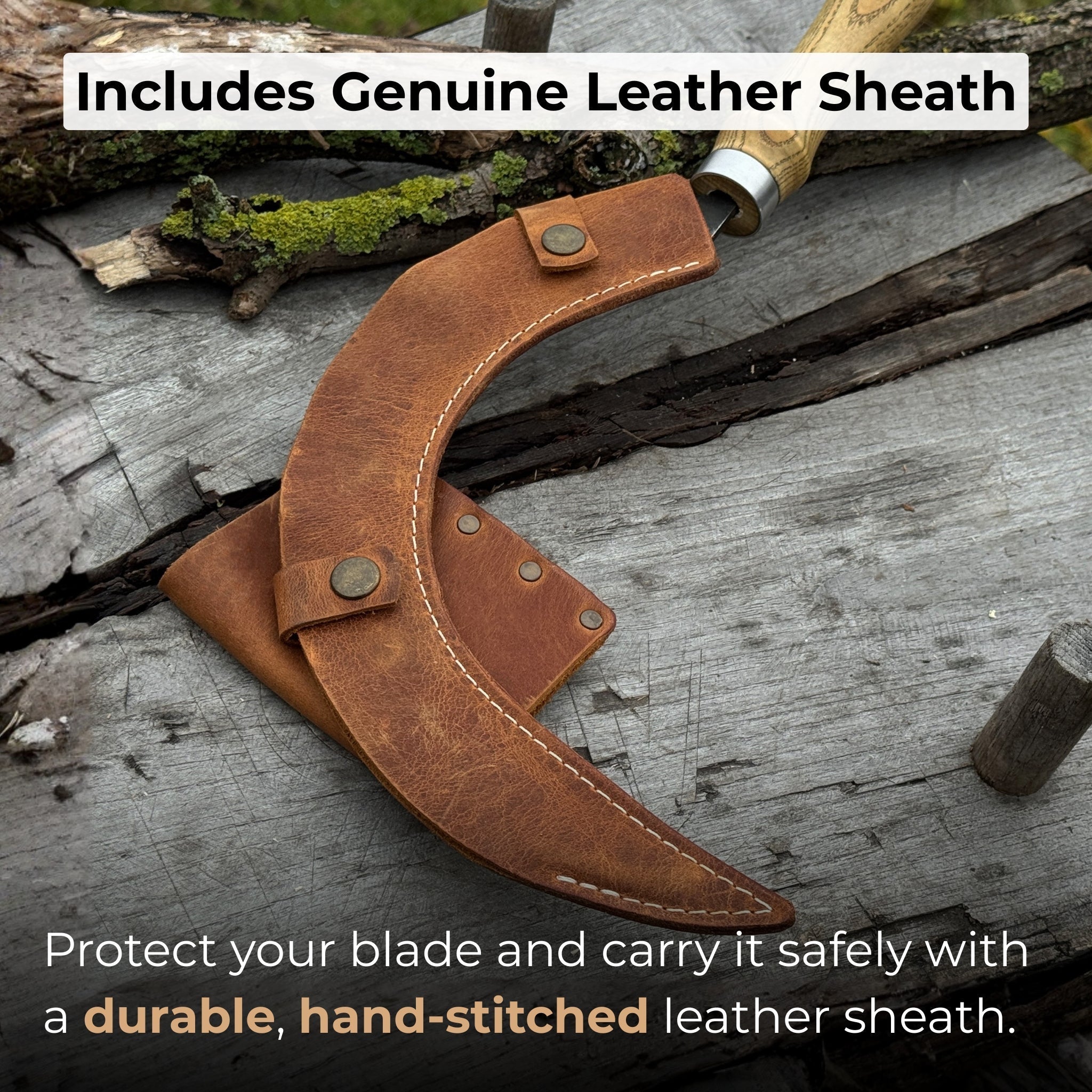 Hand-Forged Large Sickle, ⌀19 cm (7.5 inches) Blade, Leather Belt Attachment