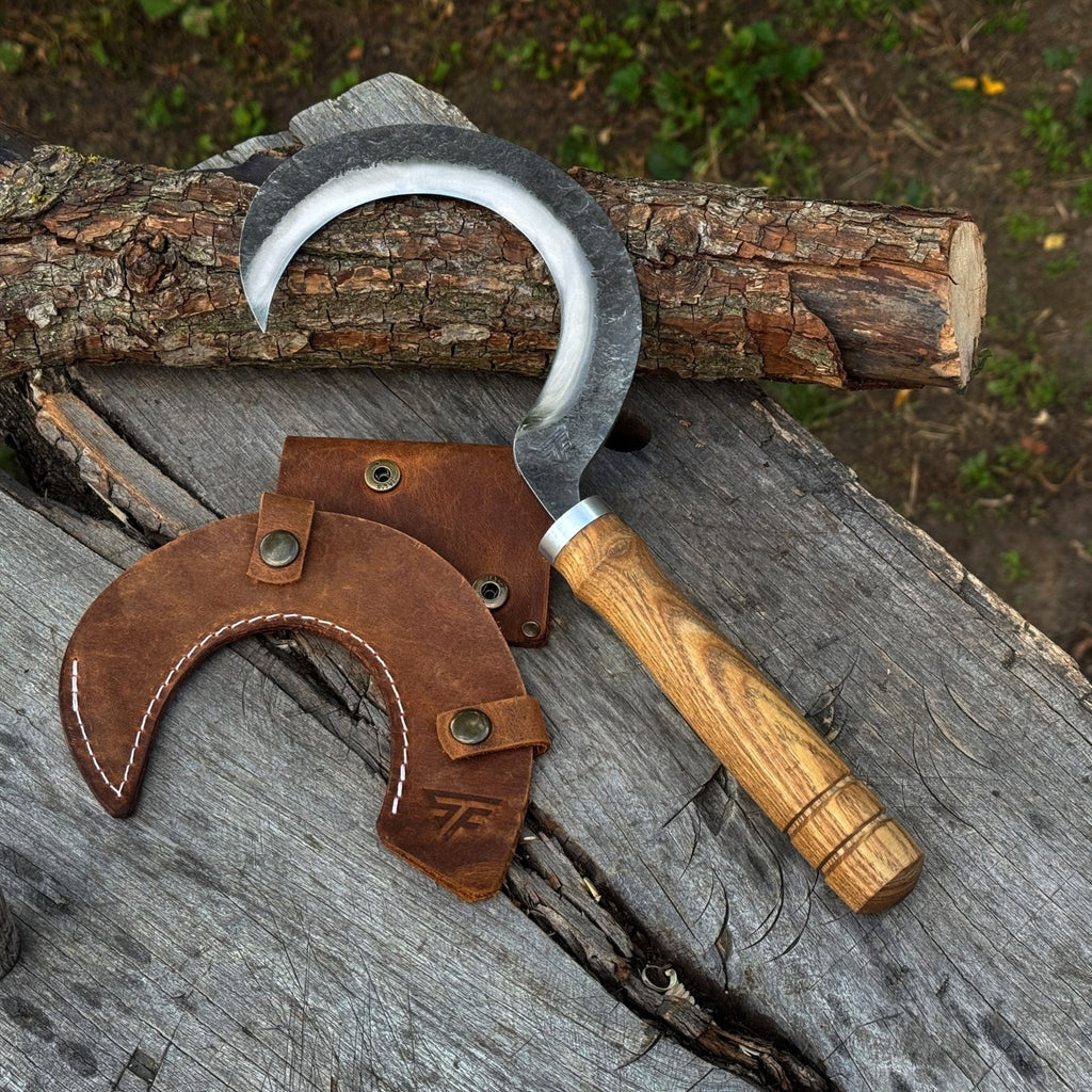 Hand-Forged Small Sickle – 9 cm (3.54 inches) Blade with Leather Belt Attachment
