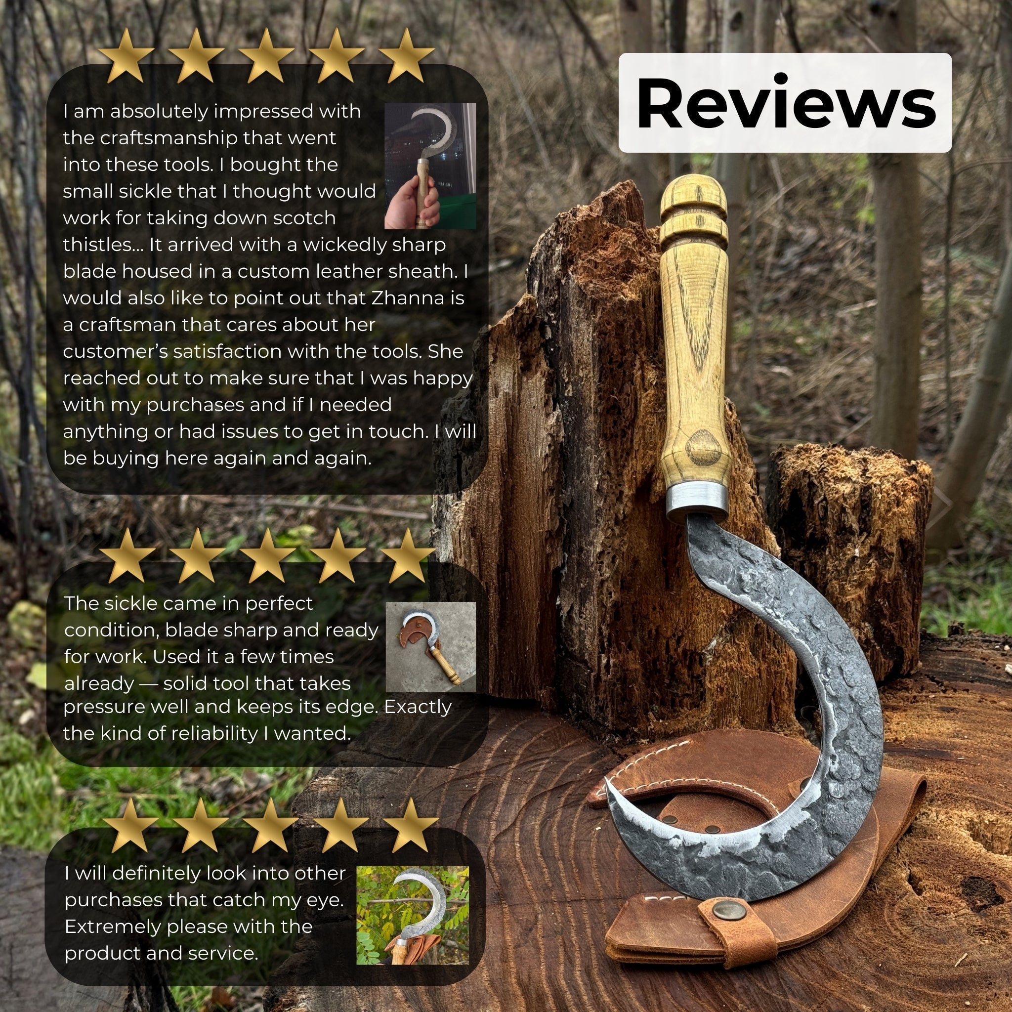 Hand-Forged Small Sickle – 9 cm (3.54 inches) Blade with Leather Belt Attachment