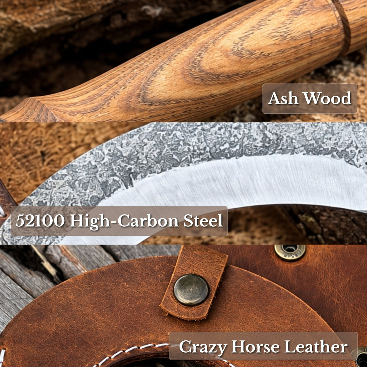 Hand-Forged Small Sickle – 9 cm (3.54 inches) Blade with Leather Belt Attachment