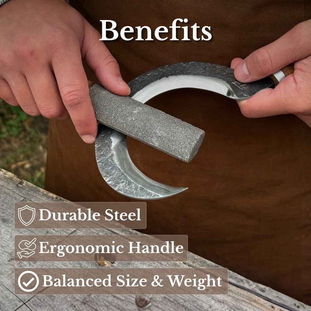 Hand-Forged Small Sickle – 9 cm (3.54 inches) Blade with Leather Belt Attachment