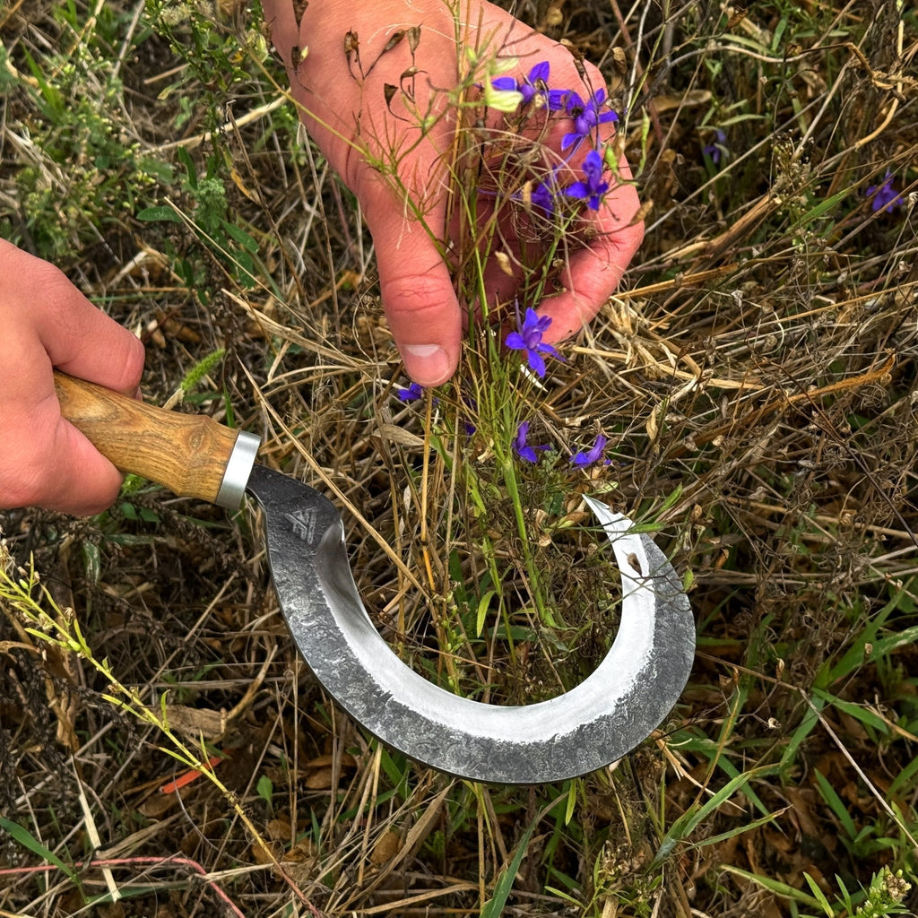 Hand-Forged Small Sickle – 9 cm (3.54 inches) Blade with Leather Belt Attachment