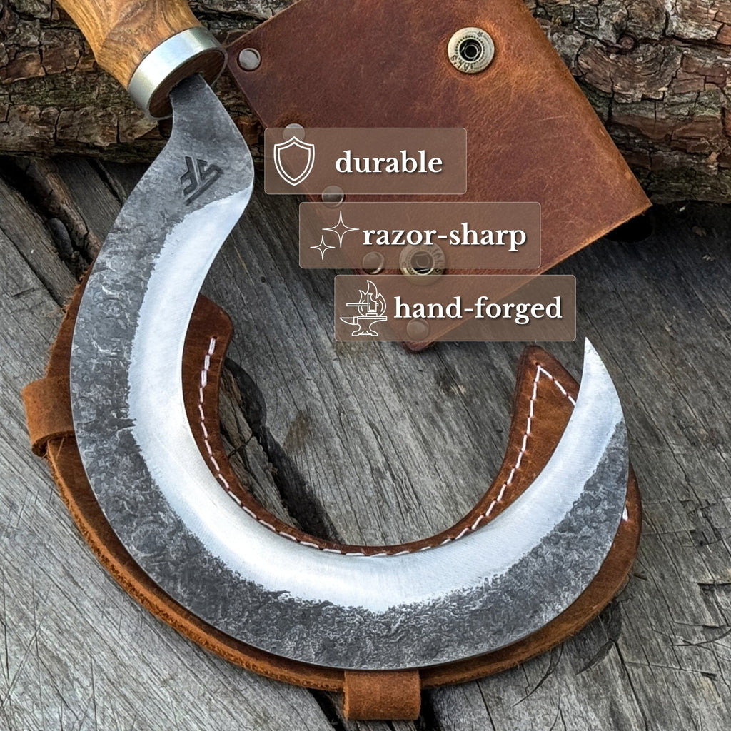 Hand-Forged Small Sickle – 9 cm (3.54 inches) Blade with Leather Belt Attachment