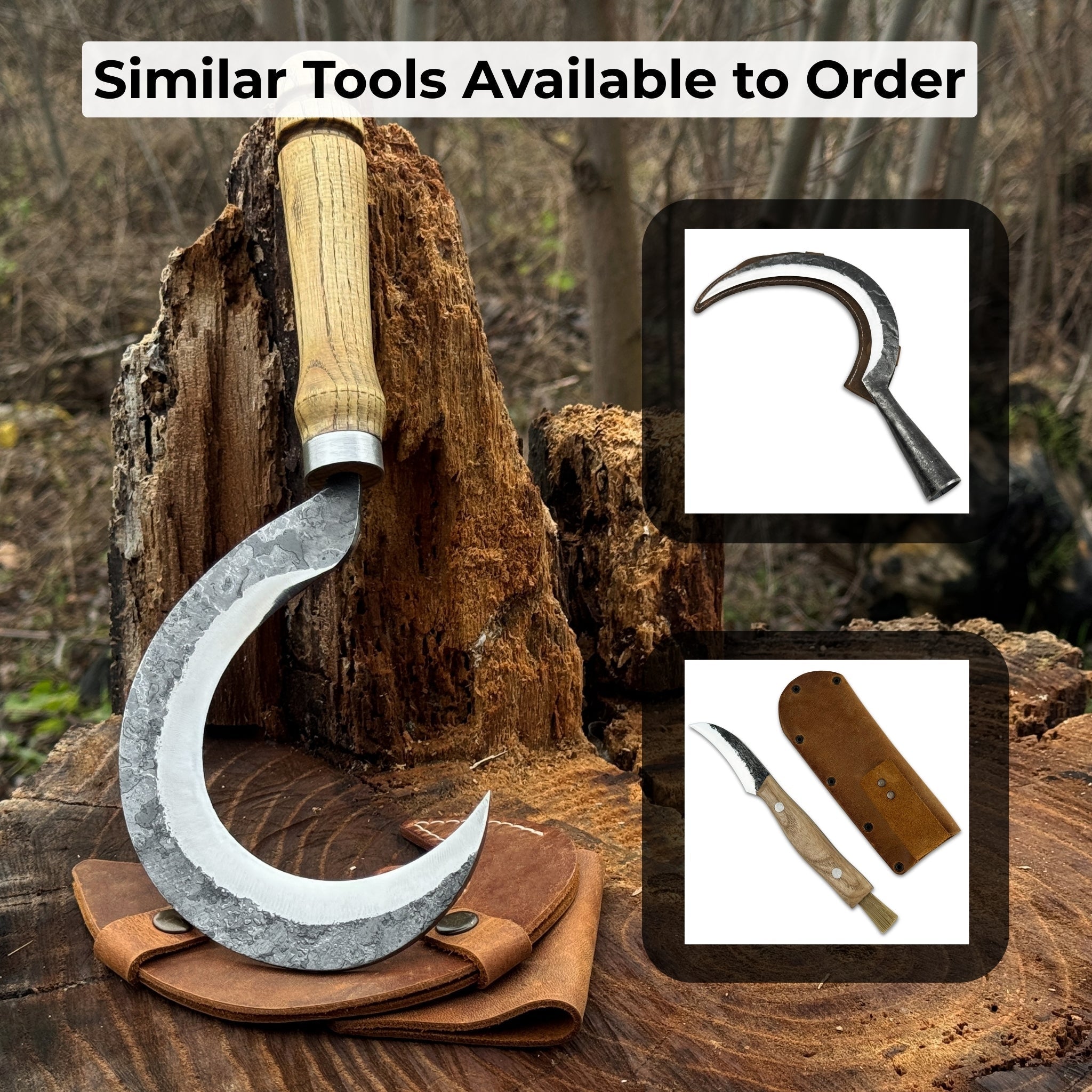 Hand-Forged Small Sickle – 9 cm (3.54 inches) Blade with Leather Belt Attachment