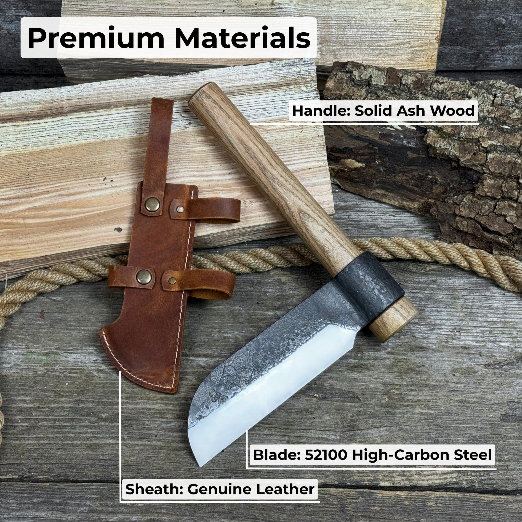 Hand-Forged Small Splitting Froe – Leather Sheath with Handle Holder