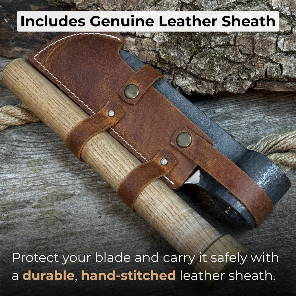 Hand-Forged Small Splitting Froe – Leather Sheath with Handle Holder