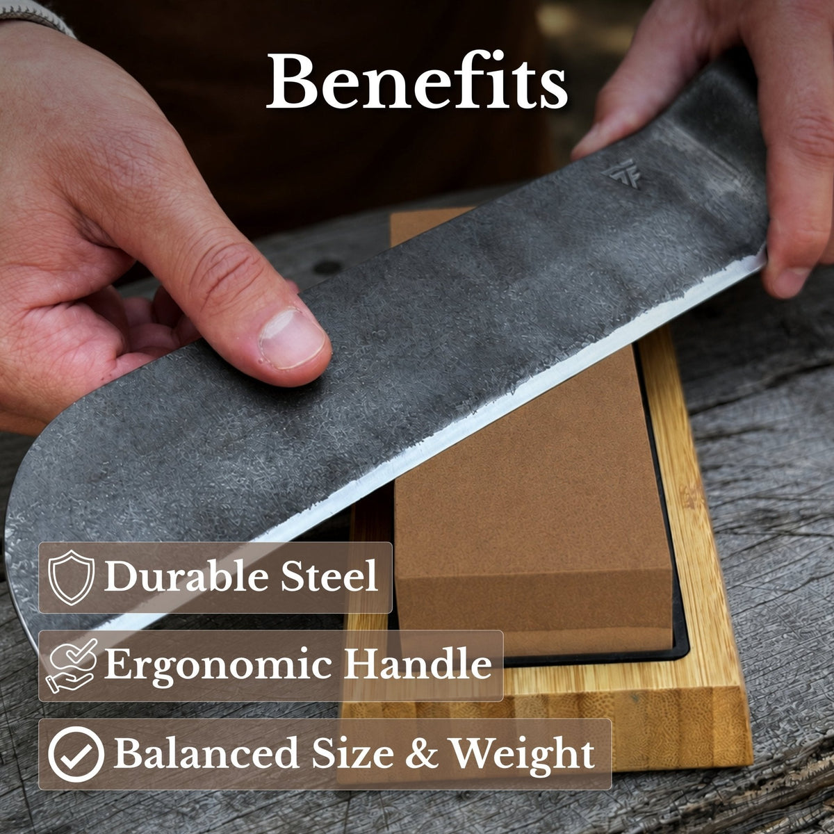 Hand-forged splitting froe blade by Sharky Forged Steel Tools, 25.5 cm (10 inches), featuring a sturdy, sharp forged steel blade.