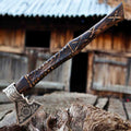 Raven & Sunwheel Viking Axe – Hand-Forged 1075 Steel Bearded Axe, Ash Handle